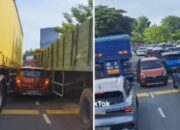 Pemobil Nekat Lawan Arus pas Lagi Macet: Tabrak Vios-Endingnya Nyangkut di Truk, Ini Akibatnya!