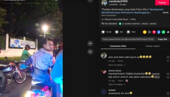 Nyalinya Gede! Pemotor Tak Pakai Helm Dikejar Polisi – Diambil Kunci, Ngacir Dorong Motor