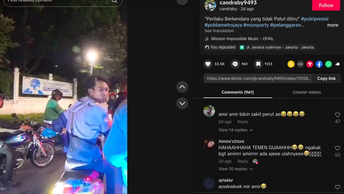 Nyalinya Gede! Pemotor Tak Pakai Helm Dikejar Polisi - Diambil Kunci, Ngacir Dorong Motor