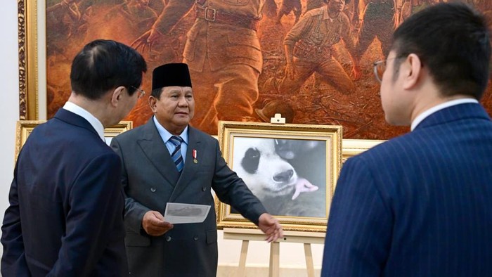 **Saat Prabowo Pamerkan Foto Bayi Panda 'Satrio' ke Ketua MPR China di Istana Merdeka**